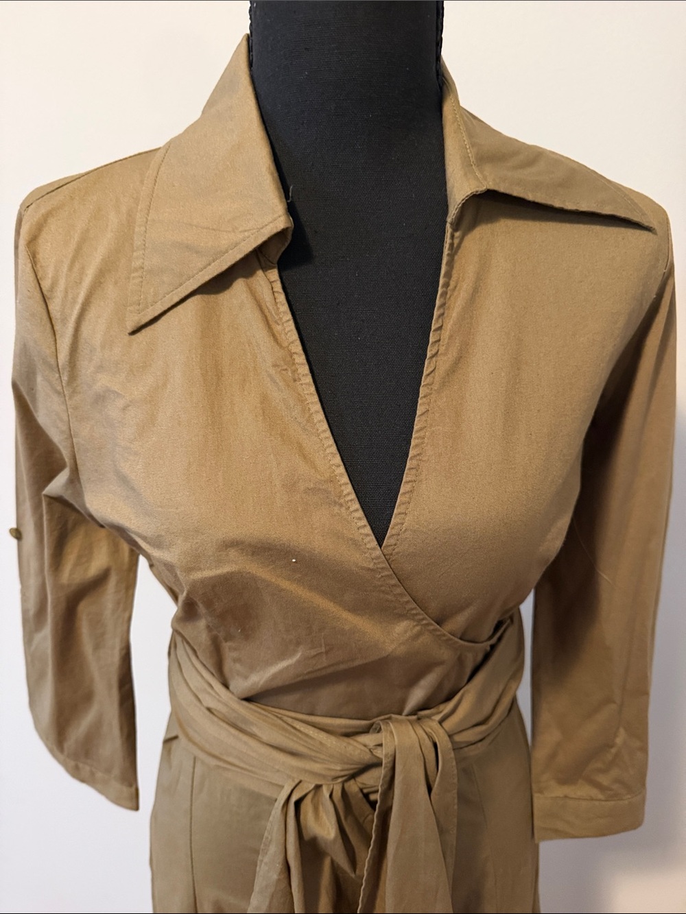 Double Zero Olive Midi Wrap Dress with Waist Sash - Picture 2 of 5